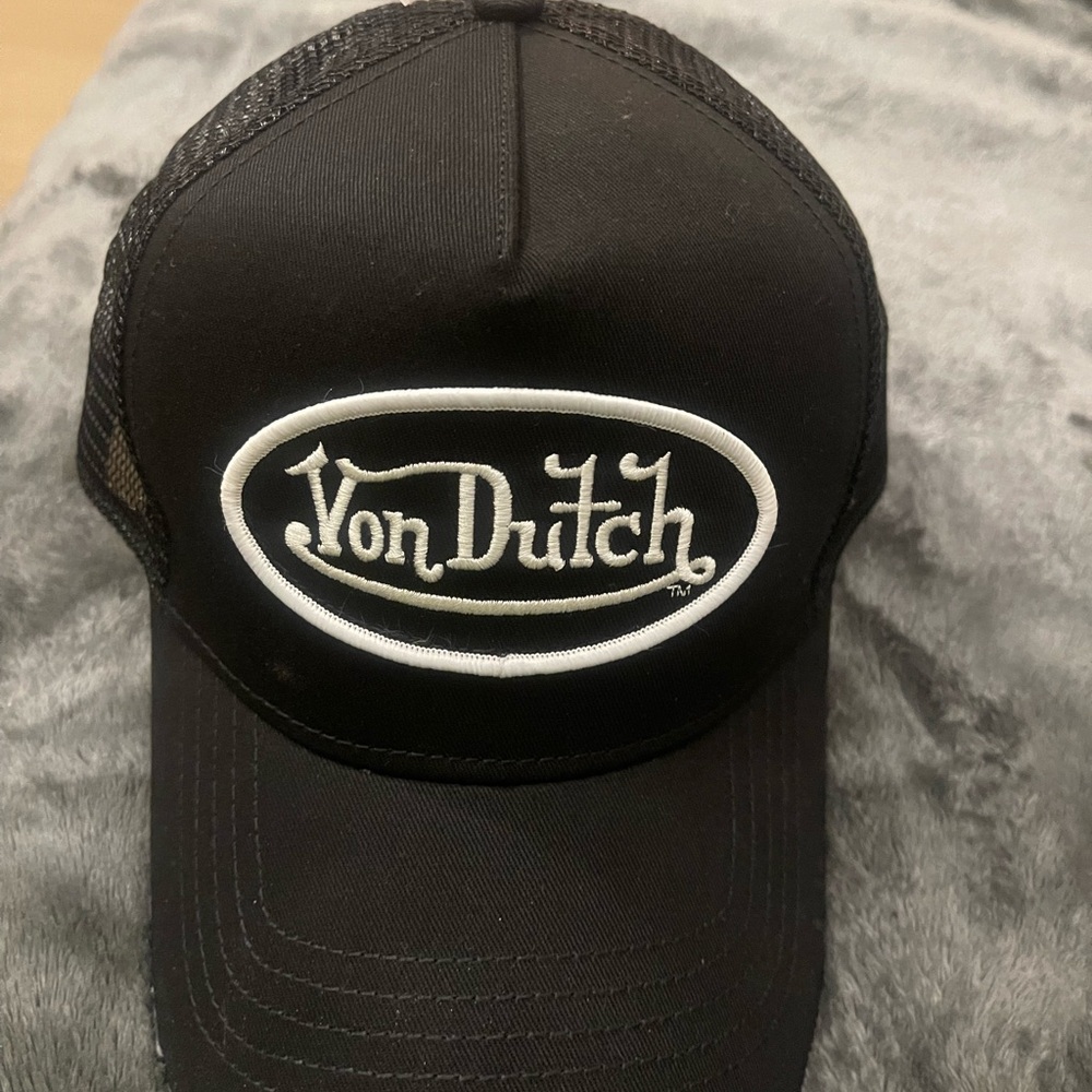 Von Dutch Black and White Logo Trucker Hat